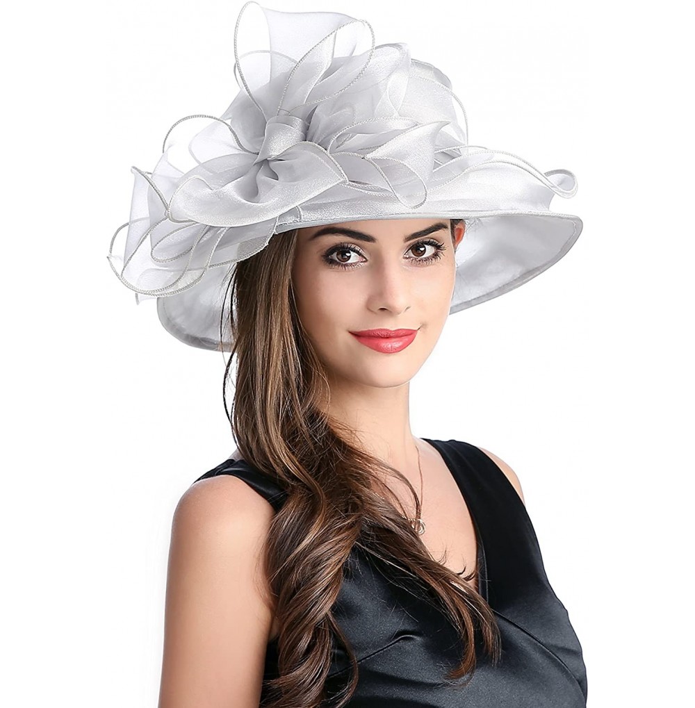 Sun Hats Women's Breathable Bowknot Kentucky Derby Hat Tea Party Church Wedding Hat - Grey - C418CWQ78Y4