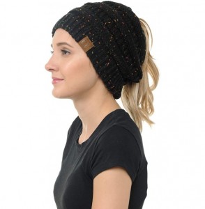 Skullies & Beanies Cable Knit Beanie Messy Bun Ponytail Warm Chunky Hat - Olive - CA18Y6HG7MA