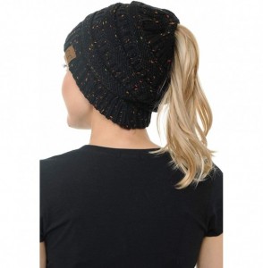 Skullies & Beanies Cable Knit Beanie Messy Bun Ponytail Warm Chunky Hat - Olive - CA18Y6HG7MA