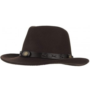 Cowboy Hats Unisex Retro Felt Western Cowboy Hat Wide Brim Crushable Outback Hat with Leather Band - Khaki - CE18NYKCG72