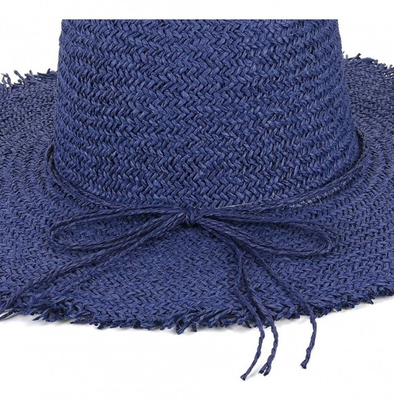 Sun Hats Women Hand-Woven Straw Hat Foldable Floppy Sun Hat Edge Wide Brim Beach Hat - Navy - CZ18QW8H4S0