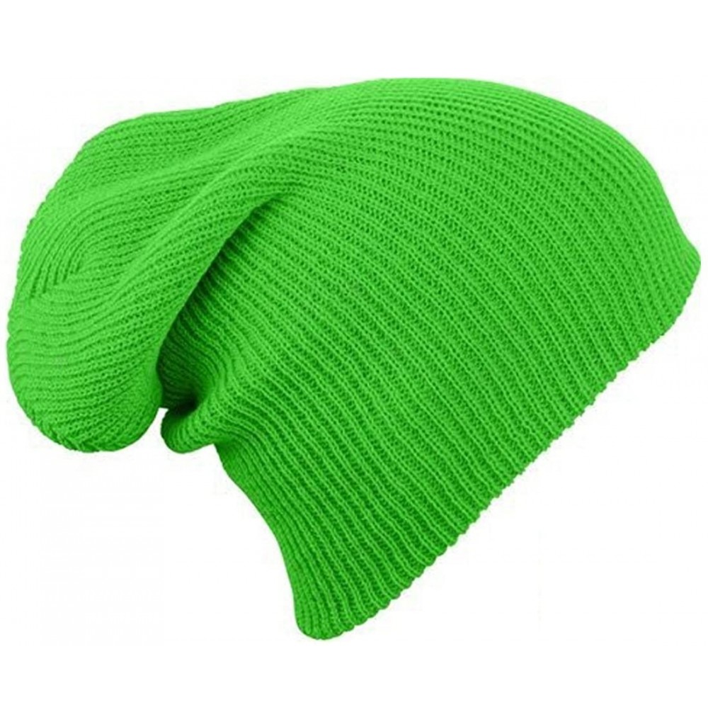 Skullies & Beanies Mens/Woman Knitted Woolly Winter Slouch Beanie Hat - Florescent Green - C212HP9CQZH