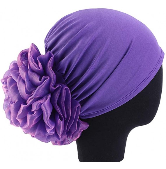 Skullies & Beanies 1Pack / 2Packs Women Flower Elastic Turban Beanie Head Wrap Chemo Cap Hat - Purple - CD18OT2O2C9