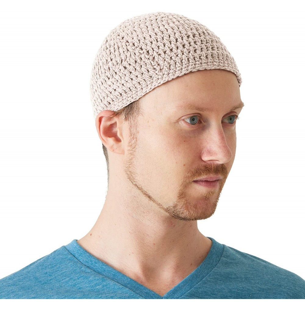 Skullies & Beanies Mens Cotton Beanie Skull Cap - Crochet Kufi Prayer Hat Knit Sensitive Skin Chemo - Ivory - CZ18CODUNOD