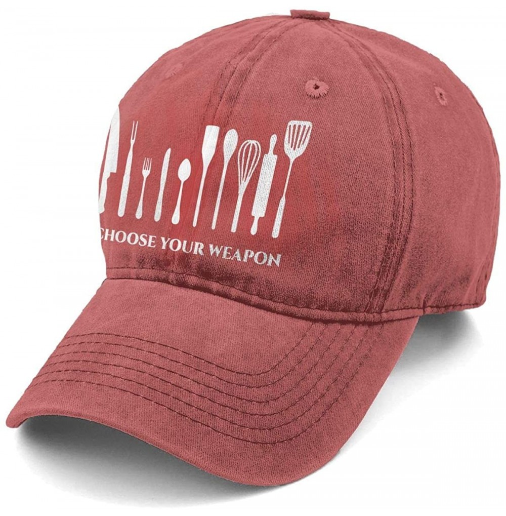 Baseball Caps Chef Kitchen Choose Your Weapon New Men and Women Adult Comfort Adjustable Denim Hat Truck Baseball Cap - Red -...