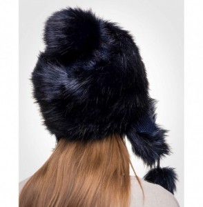 Bomber Hats Faux Fur Trapper Hat for Women - Fun- Warm & Different Russian Fur Hat - Navy Blue Rabbit - CF12LNHXGS3