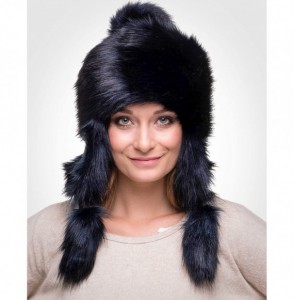 Bomber Hats Faux Fur Trapper Hat for Women - Fun- Warm & Different Russian Fur Hat - Navy Blue Rabbit - CF12LNHXGS3