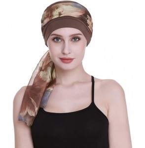 Headbands Elegant Chemo Cap With Silky Scarfs For Cancer Women Hair Loss Sleep Beanie - Brown - CX18LXZQ20K