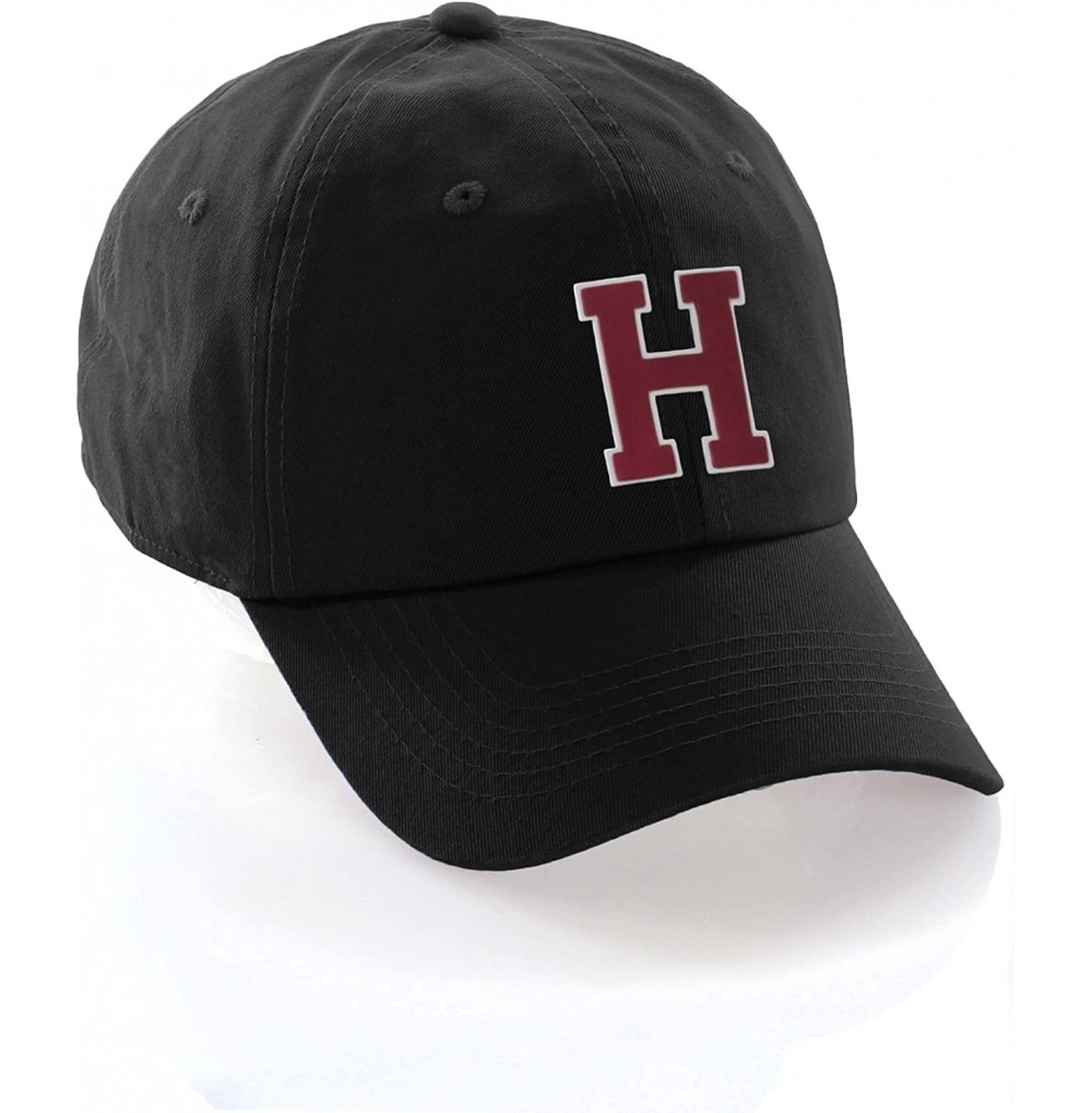Baseball Caps Customized Letter Intial Baseball Hat A to Z Team Colors- Black Cap White Red - Letter H - CF18ET37LKT