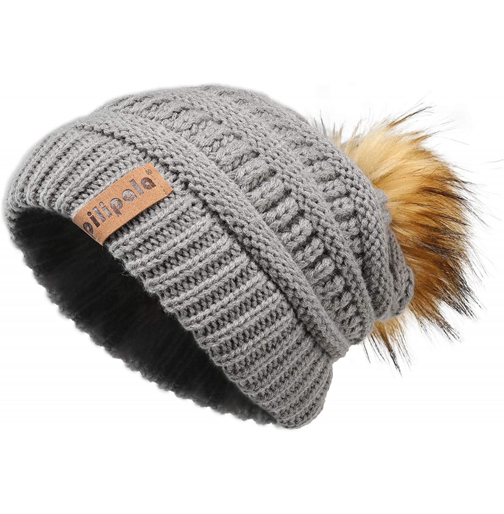 Skullies & Beanies Womens Winter Knit Beanie Hat Slouchy Warm Pom Pom Hat Faux Fur Caps for Women Ladies Girls - CN18YLXZUNU