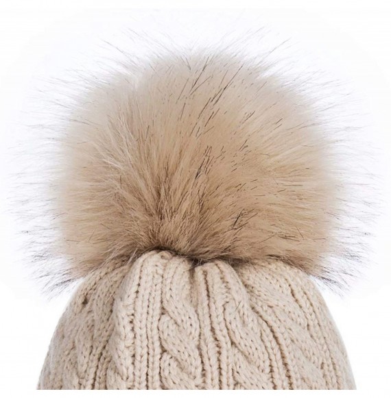 Skullies & Beanies Womens Winter Beanie Hat- Warm Fleece Lined Knitted Soft Ski Cuff Cap with Pom Pom - Denim - C218A2ES8TQ