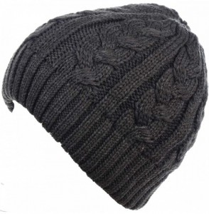 Skullies & Beanies Womens Winter Knit Beanie Hat Plush Fleece Lined - 709charcoal - CE18ZAU03GL