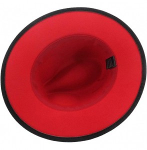 Fedoras Trend Red Black Patchwork Wool Felt Jazz Fedora Hat Casual Men Women Leather Strap Wide Brim Felt Hat Trilby - CT193T...