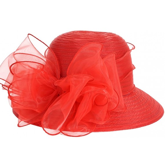 Sun Hats Ascot Kentucky Derby Bowler Church Cloche Hat Bowknot Organza Bridal Dress Cap S051 - Red - CN12F2NEV33