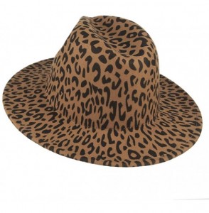 Fedoras Women's Wide Brim Fedora Wool Hat Leopard Print Wool Panama Trilby Felt Hat Gentleman Hat - Brown - CK18X98R9KS