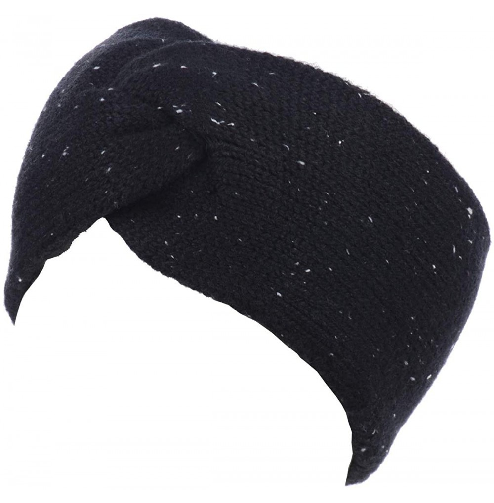 Cold Weather Headbands Women's Winter Chic Solid Knotted Crochet Knit Headband Turban Ear Warmer - Speckled Black - C218ILACQ76