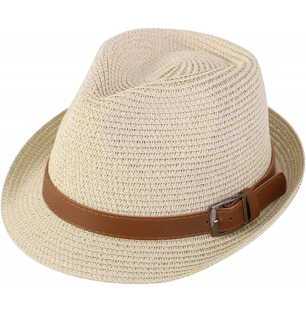 Fedoras Women/Men's Summer Short Brim Straw Fedora Sun Hat - 8374_1natural - CB192S3WSLY