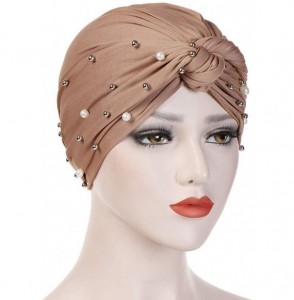 Skullies & Beanies Women Pearl Nail Beading Solid Color India Baotou Hat Muslim Ruffle Cancer Chemo Beanie Turban Wrap Cap - ...