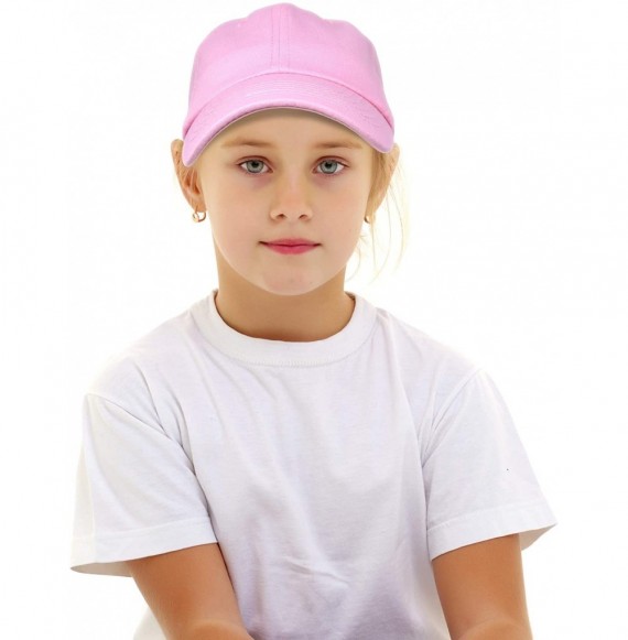 Baseball Caps Youth Childrens Cotton Cap Plain Hat Black Khaki Navy Pink Red White - Pink - CO12N6GN970
