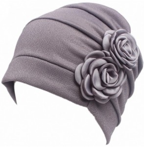 Skullies & Beanies Ruffle Chemo Turban Headband Scarf Beanie Cap Hat for Cancer Patient - Black+gray - CJ186K07ZYY