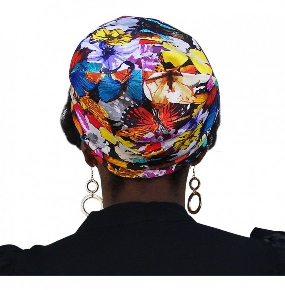 Skullies & Beanies Elastic Band Patterned Women's Soft Slouchy Satin Lined Hat Beanie Cap (Butterfly) - CK185D466H4