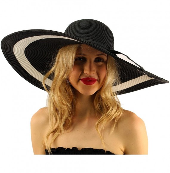 Sun Hats Summer Elegant Derby Big Super Wide Brim 8" Brim Floppy Sun Beach Dress Hat - "7-1/4"" Brim 2 Tone - Black" - CN17Y2...