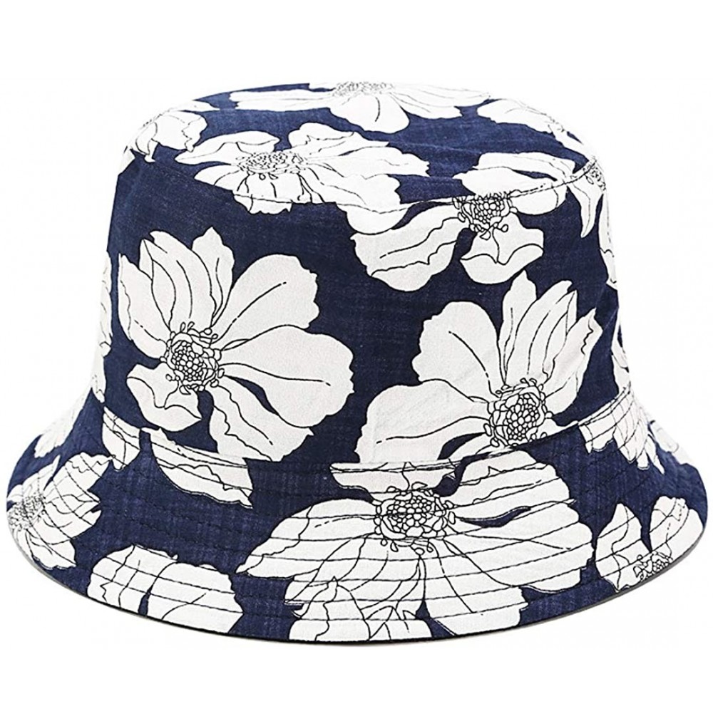 Bucket Hats Reversible Cotton Bucket Hat Multicolored Fisherman Cap Packable Sun Hat - Deep Blue - CL18W0NEG6G