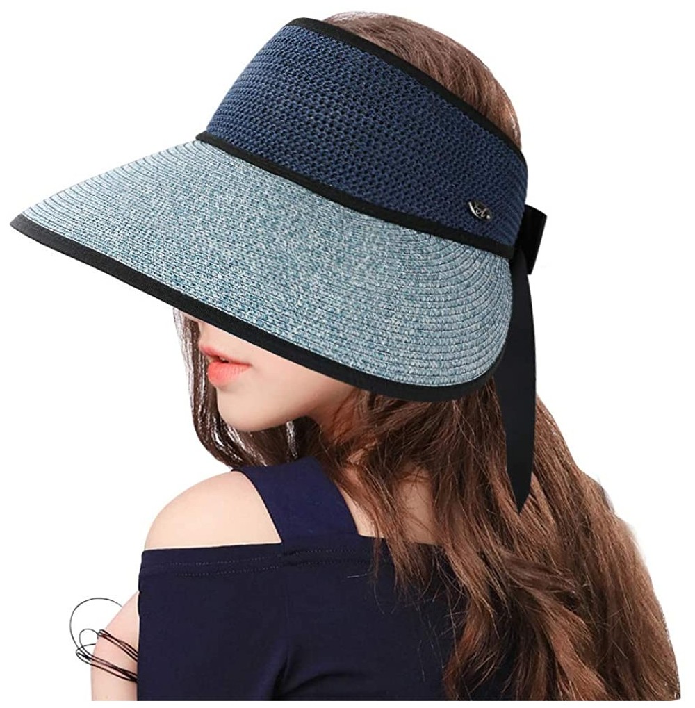Sun Hats Straw Hats Sun Hats Beach Hats for Women New Trend Summer UPF 50+ UV Wide Brim Summer Travel Hat - Navy Blue - C4196...