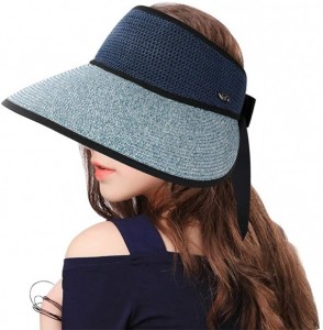 Sun Hats Straw Hats Sun Hats Beach Hats for Women New Trend Summer UPF 50+ UV Wide Brim Summer Travel Hat - Navy Blue - C4196...