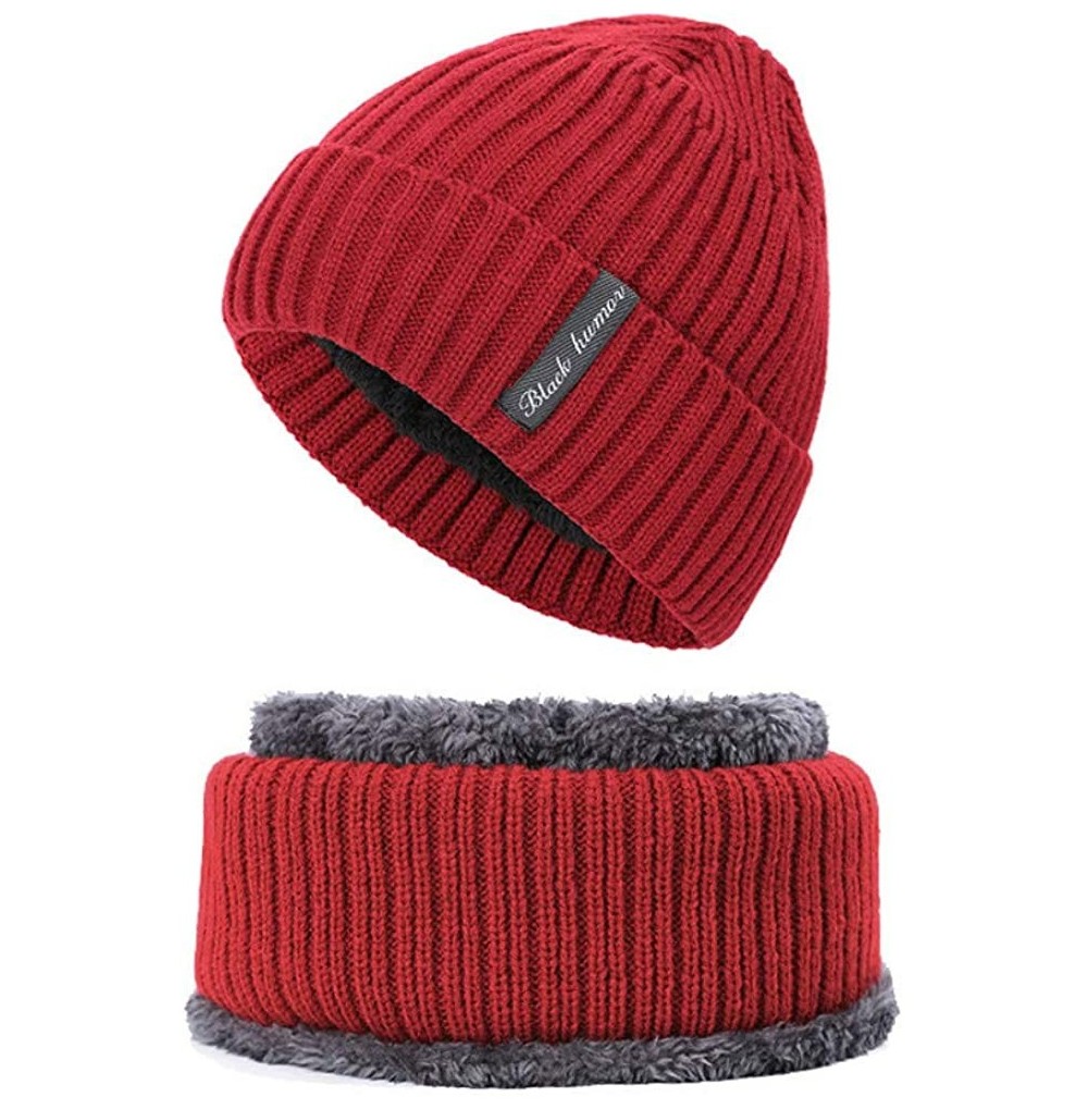 Skullies & Beanies 2-Pieces Winter Beanie Hat Scarf Set Warm Knit Hat Thick Fleece Lined Skull Caps Scarfs Gifts for Men Wome...