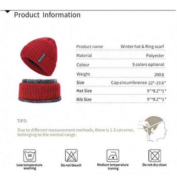 Skullies & Beanies 2-Pieces Winter Beanie Hat Scarf Set Warm Knit Hat Thick Fleece Lined Skull Caps Scarfs Gifts for Men Wome...
