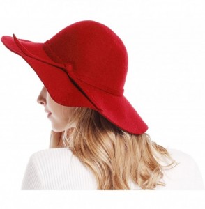 Sun Hats Women's Wide Brim Wool Ribbon Band Floppy Hat - Red - CA11N7Q03YT