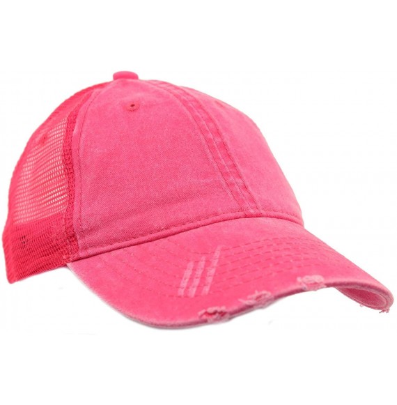 Baseball Caps Unisex Distressed Low Profile Trucker Mesh Summer Baseball Sun Cap Hat - Hot Pink - CY17YLN57SO