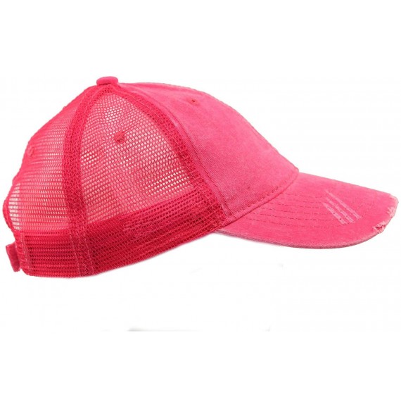 Baseball Caps Unisex Distressed Low Profile Trucker Mesh Summer Baseball Sun Cap Hat - Hot Pink - CY17YLN57SO