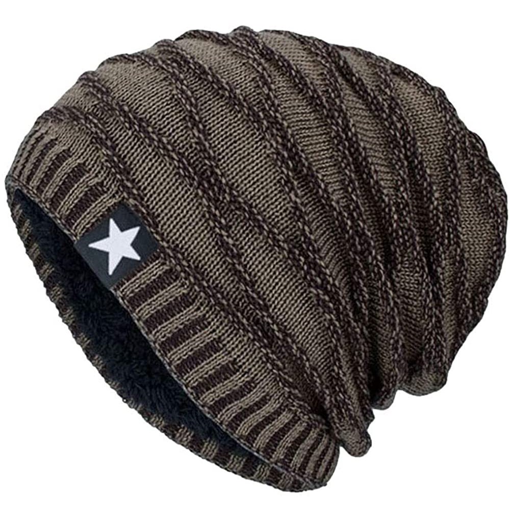 Skullies & Beanies Men Winter Skull Cap Beanie Large Knit Hat with Thick Fleece Lined Daily - A - Khaki - CC18ZD5SA4R