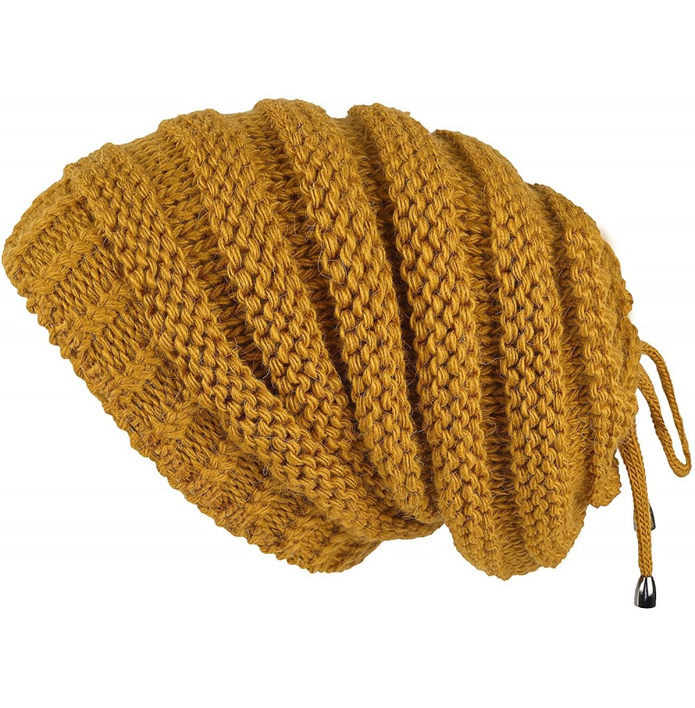 Skullies & Beanies Cable Knit Slouchy Chunky Stripe Oversized Soft Warm Winter Beanie Hat - Mustard - C718I5QDN2Y