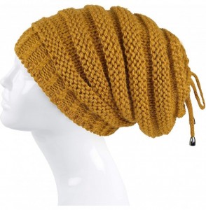 Skullies & Beanies Cable Knit Slouchy Chunky Stripe Oversized Soft Warm Winter Beanie Hat - Mustard - C718I5QDN2Y