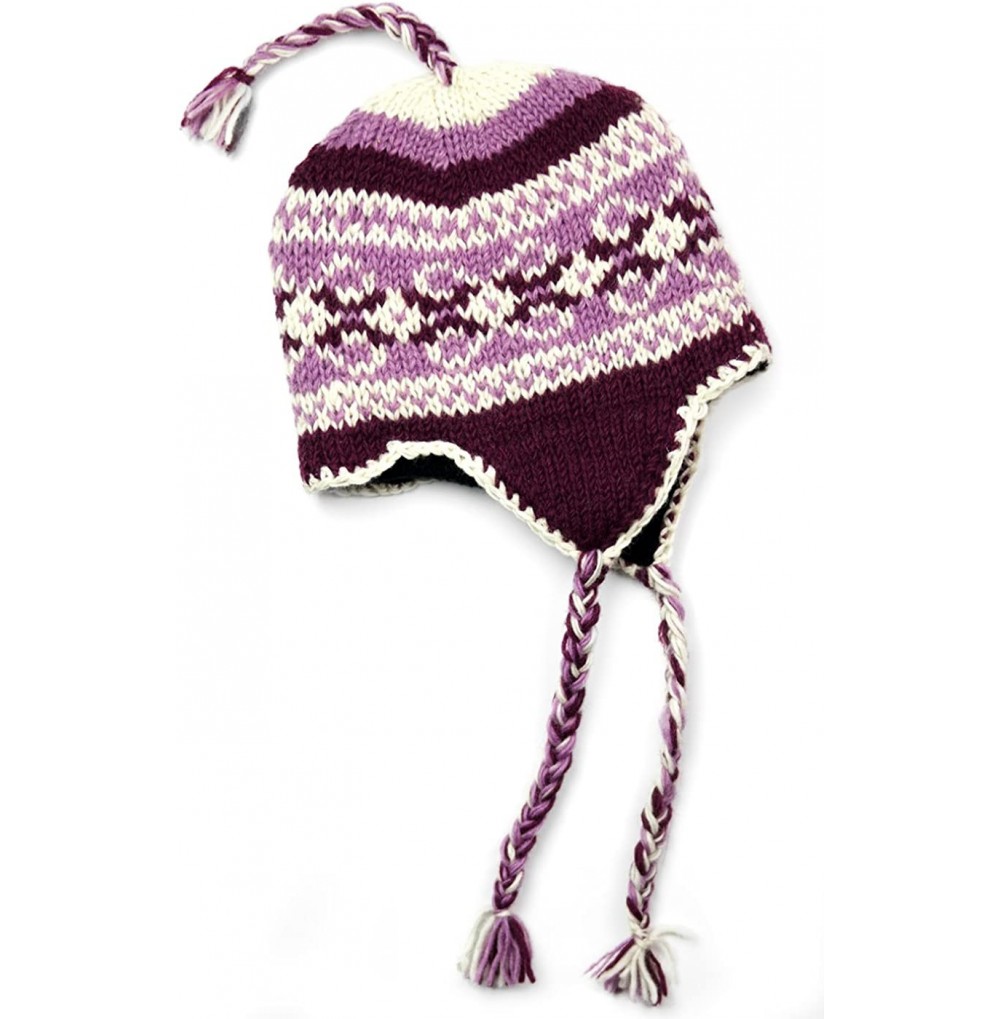 Skullies & Beanies TCG Women's Hand Knit Wool Vintage Pattern Sherpa Hat - CP11PVF6FXH
