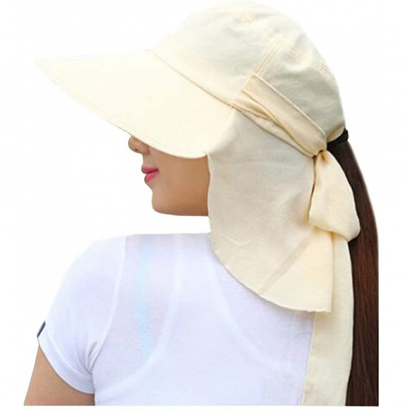 Sun Hats Adjustable Outdoor Protection Foldable Ponytail - Beige - CM18S4TU524