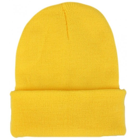 Skullies & Beanies Unisex Cuff Warm Winter Hat Knit Plain Skull Beanie Toboggan Knit Hat/Cap - Yellow - CK186508RMI