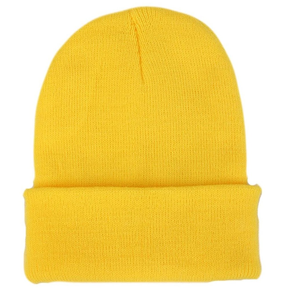 Skullies & Beanies Unisex Cuff Warm Winter Hat Knit Plain Skull Beanie Toboggan Knit Hat/Cap - Yellow - CK186508RMI