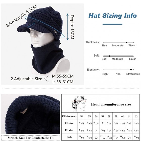 Newsboy Caps Unisex Knit Beanie Visor Cap Winter Hat Fleece Neck Scarf Set Ski Face Mask 55-61cm - 69311-navy Set - C318KM9IHM0