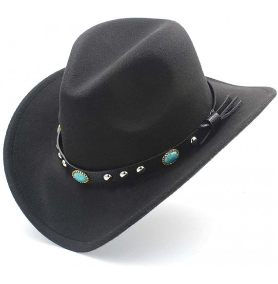 Cowboy Hats Fashion Women Men Western Cowboy Hat with Roll Up Brim Felt Cowgirl Sombrero Caps - Black - CV18DAY89X6