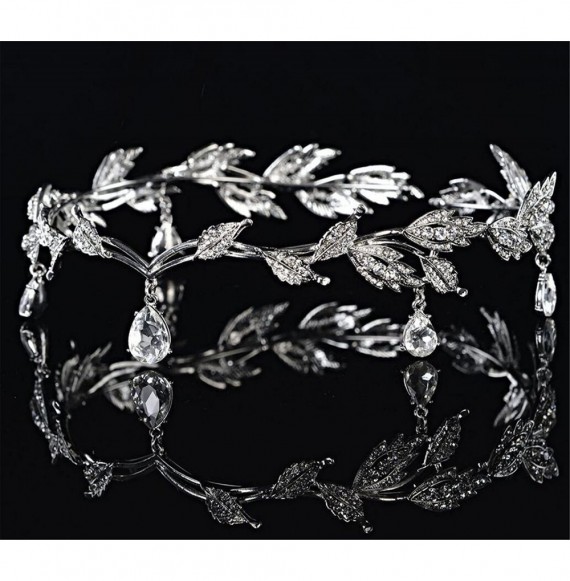 Headbands Elegant Rhinestone Leaf Wedding Headpiece Headband Bridal Tiara Crown(B630) - silver - C11822A2TZM