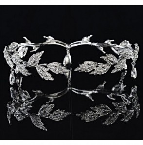 Headbands Elegant Rhinestone Leaf Wedding Headpiece Headband Bridal Tiara Crown(B630) - silver - C11822A2TZM