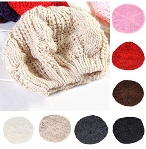 Berets Women Ladies Beret Beanie Hat Winter Knitted Crochet Slouchy Knit Baggy Ski Cap Outdoor - Coffee - C318ZEKM2A2