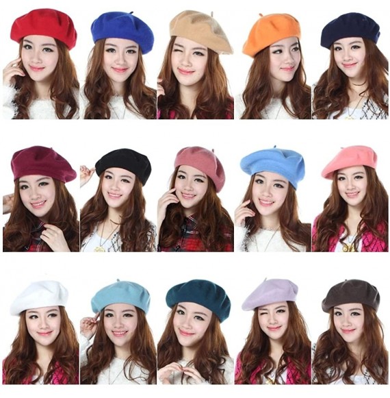Berets Women Ladies Solid Painters Color Classic French Fashion Wool Bowler Beret Hat - Rose Red - CH12NS33IXE