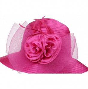 Sun Hats Women's Organza Wide Brim Floral Ribbon Kentucky Derby Church Dress Sun Hat - 2 Style-rose - CZ183W3SAY8