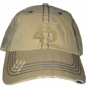 Baseball Caps Adult Gold 45 Embroidered Distressed Trucker Cap - Khaki/ Navy - CI18HW65EO6