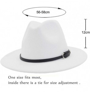 Fedoras Men Women Ethnic Felt Fedora Hat Wide Brim Panama Hats with Band - White Belt - C9199U2W6T0